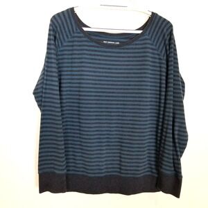 Pact Women Organic Cotton Striped Pullover Sweater Sz M Teal Gray Boat Neck